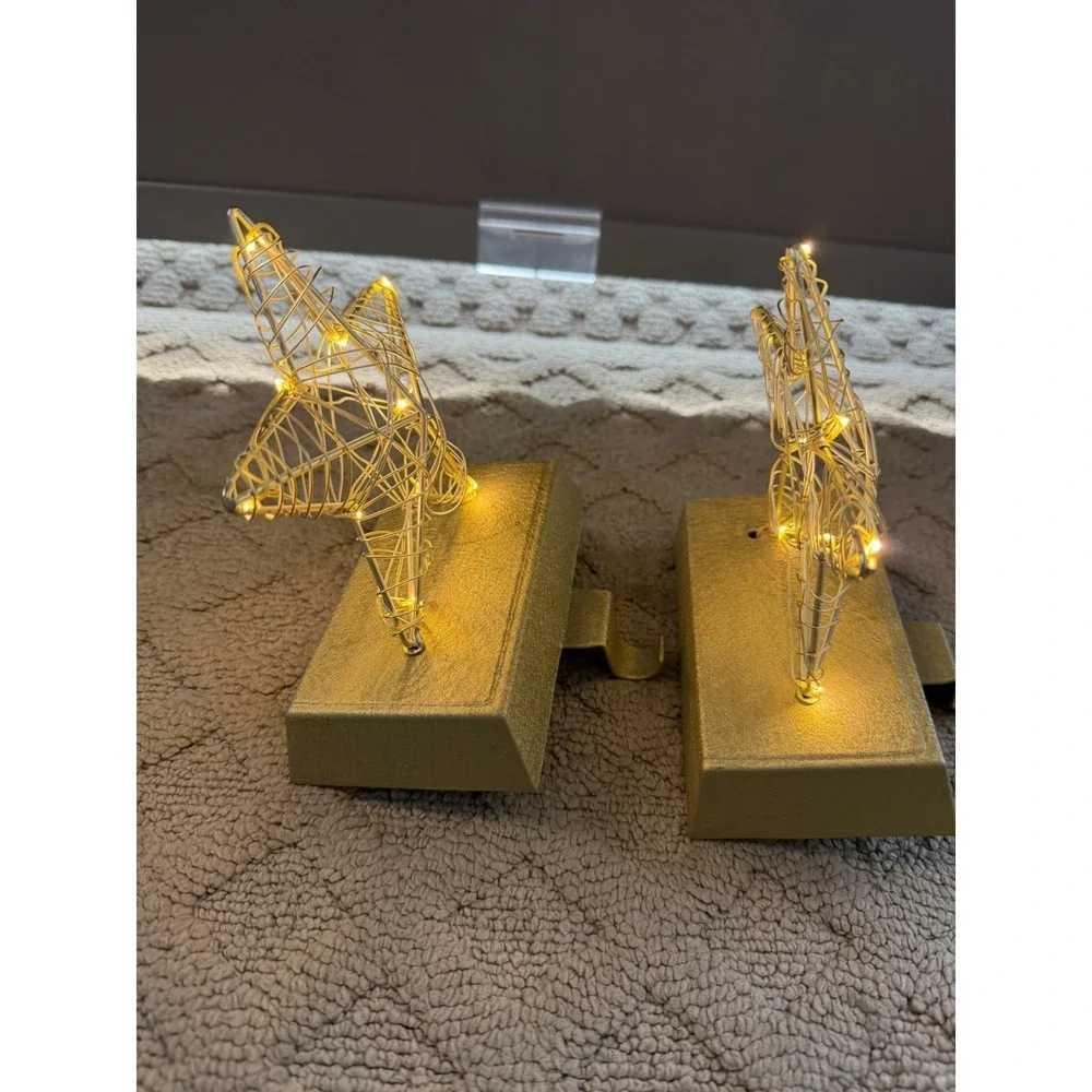 Gold LED Lighted‎ Wired Star Christmas Stocking Holder-set of 2
